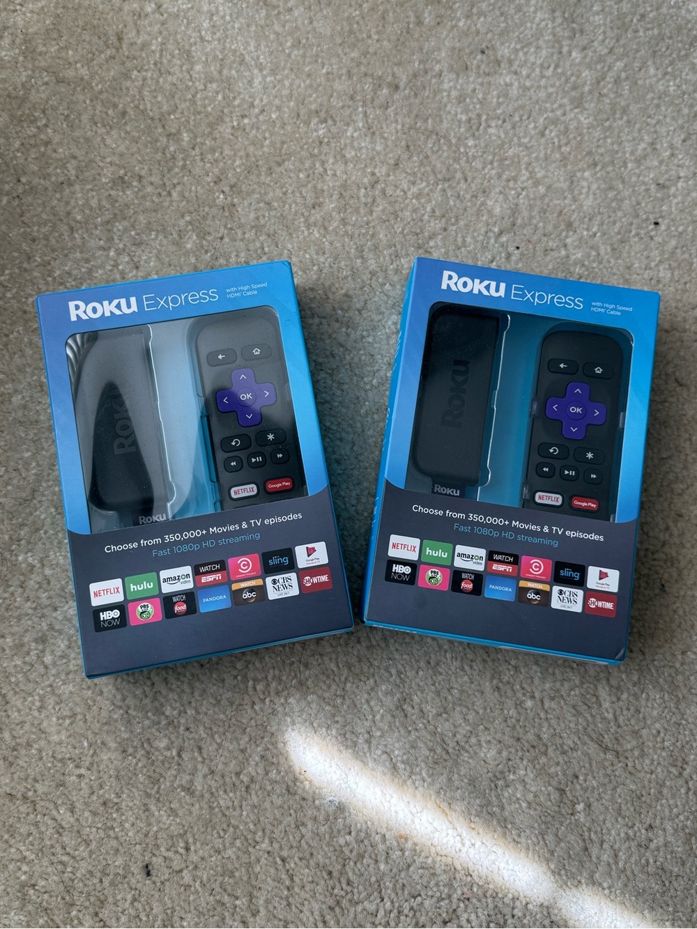 Roku Express Streaming Player Duo in Black with Purple Remote Buttons